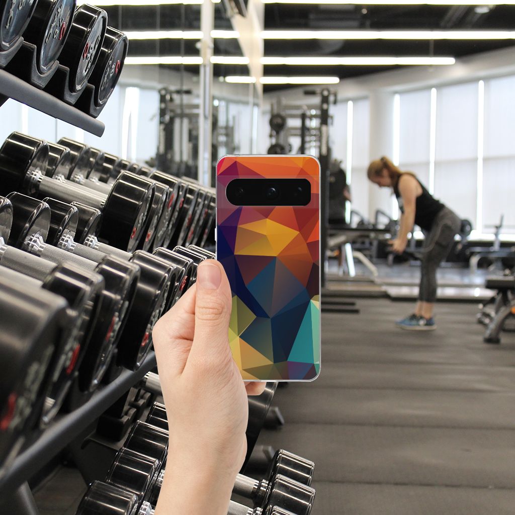 Google Pixel 8 Pro TPU Hoesje Polygon Color, kleurrijk design met geometrische patronen voor bescherming en uitstraling 💪