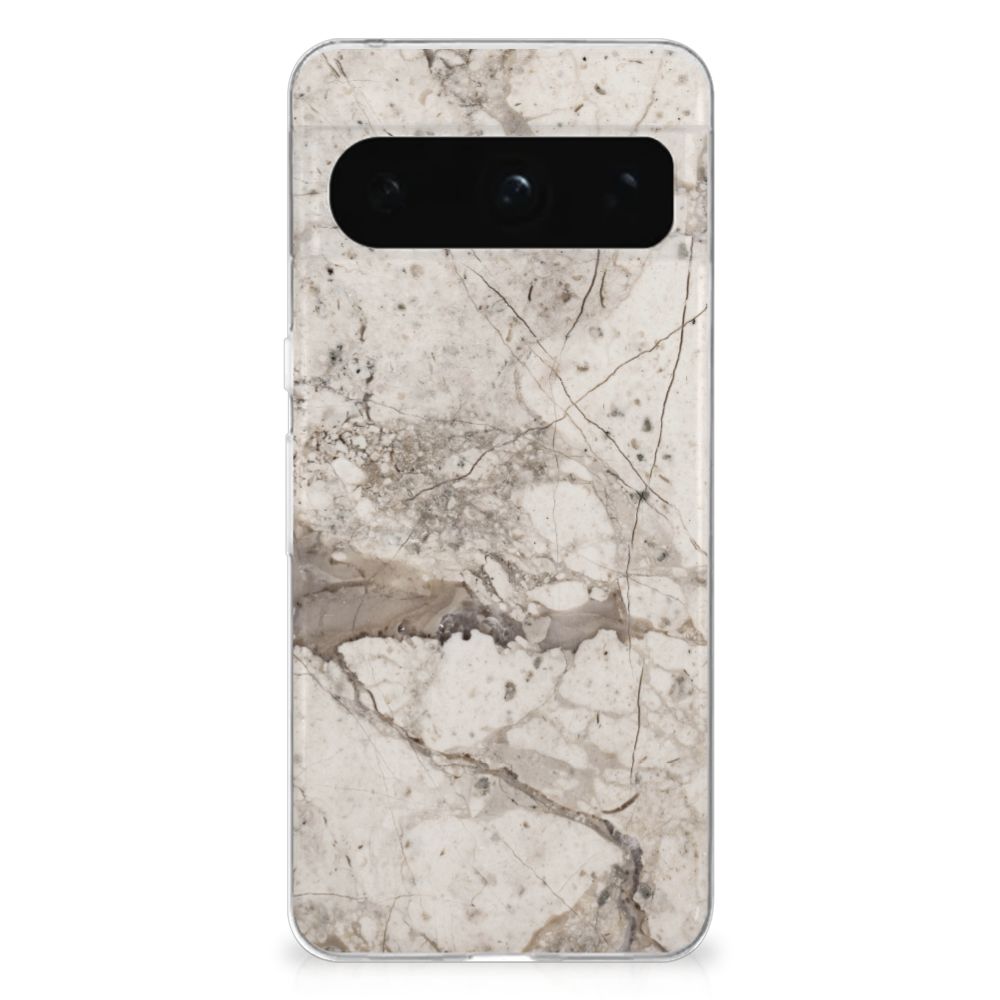 Google Pixel 8 Pro TPU Siliconen Hoesje Marmer Beige achterzijde marmerdesign
