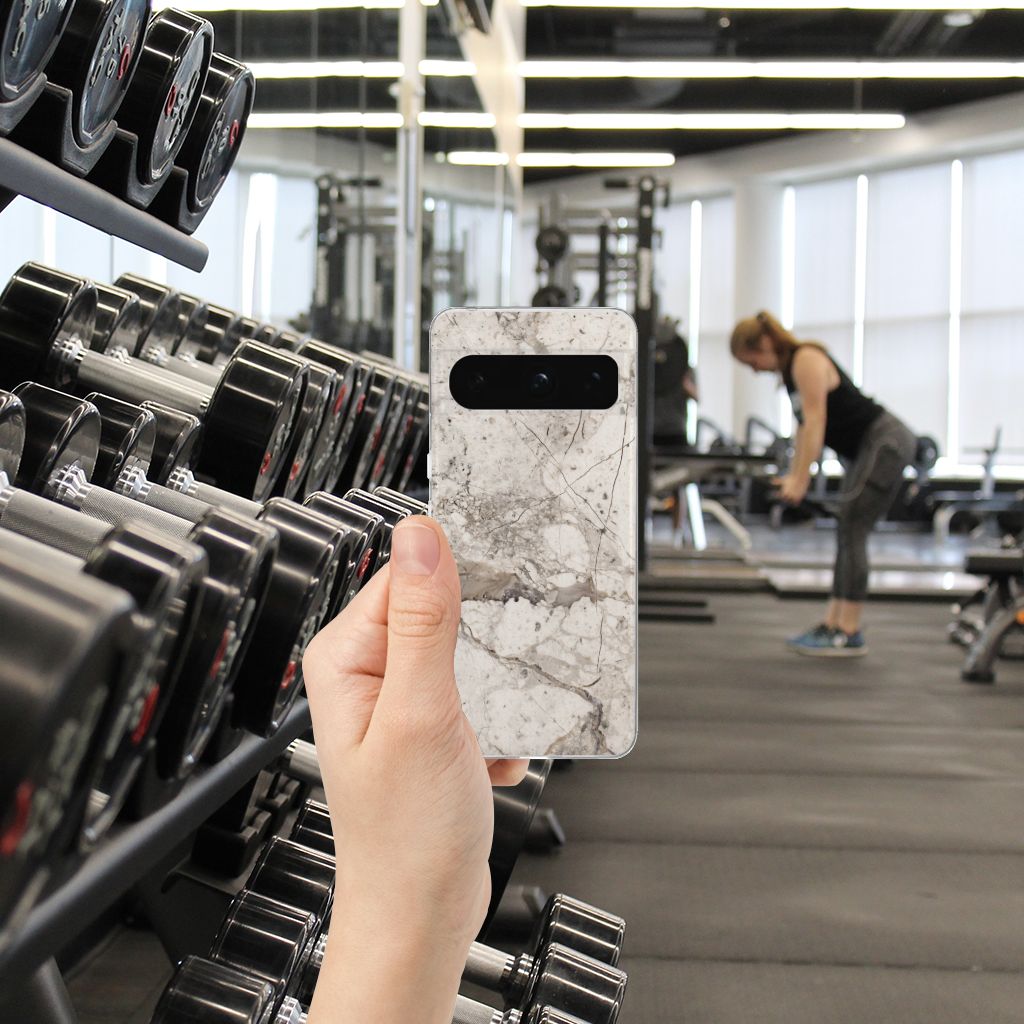 Google Pixel 8 Pro TPU Siliconen Hoesje Marmer Beige design marmer beige aanzicht