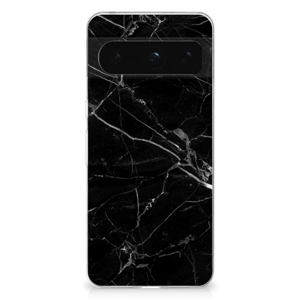 Google Pixel 8 Pro TPU Siliconen Hoesje Marmer Zwart zwart marmer achterkant