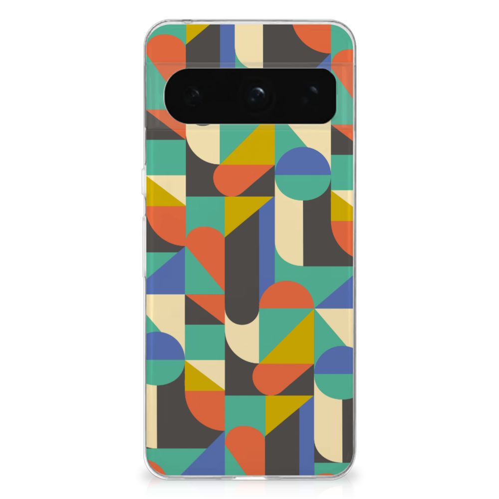 Google Pixel 8 Pro TPU bumper Funky Retro achterzijde kleurrijk ontwerp geometrische patronen