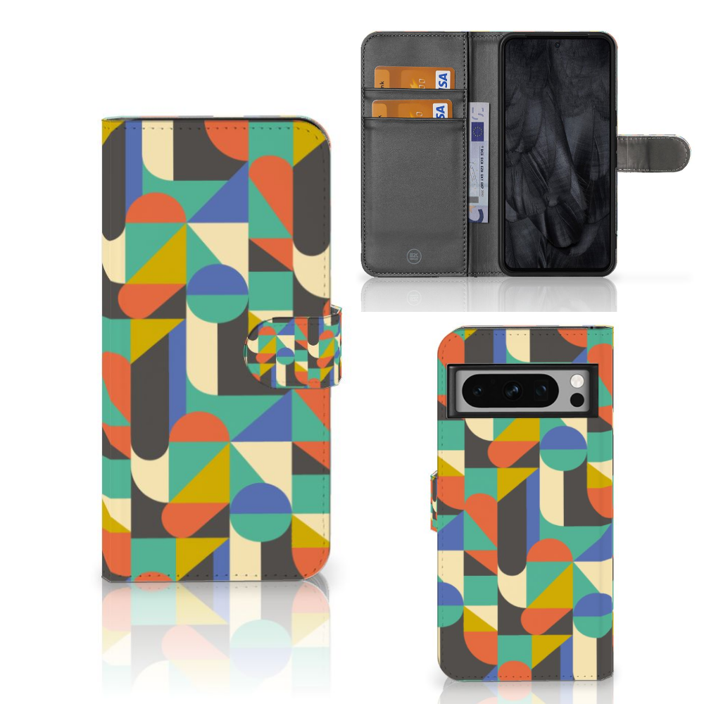 Google Pixel 8 Pro Telefoon Hoesje Funky Retro design kleurrijk abstract aanzicht