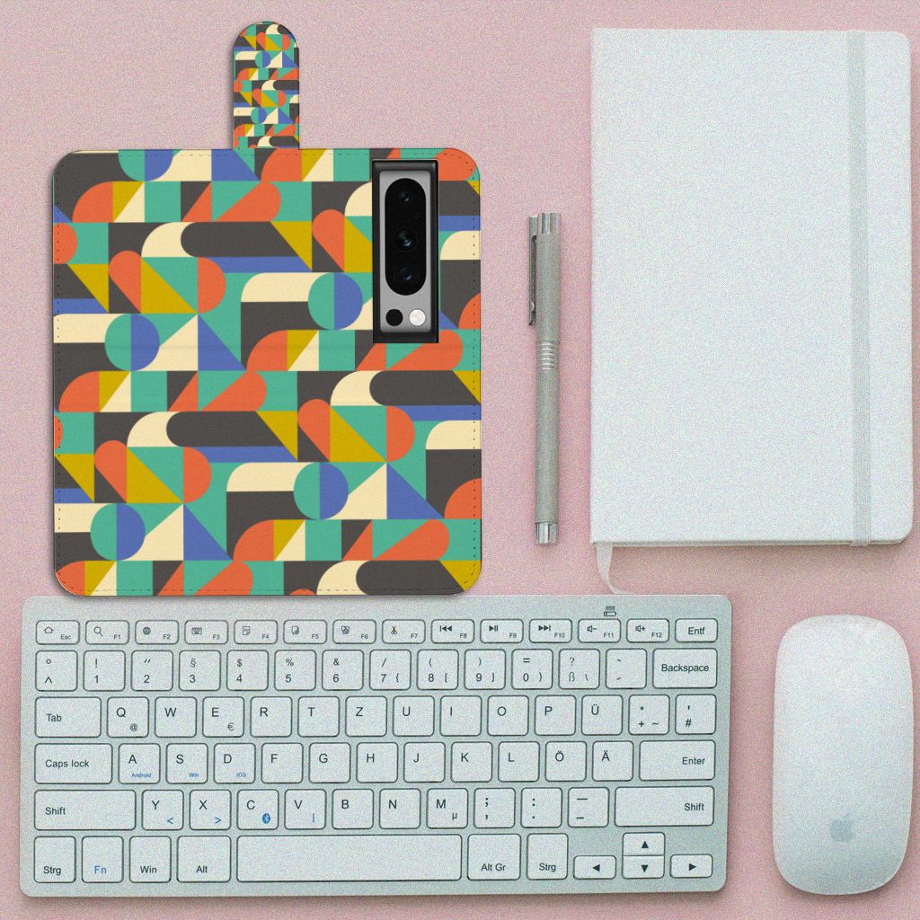 Google Pixel 8 Pro Telefoon Hoesje Funky Retro design kleurrijk bovenaanzicht