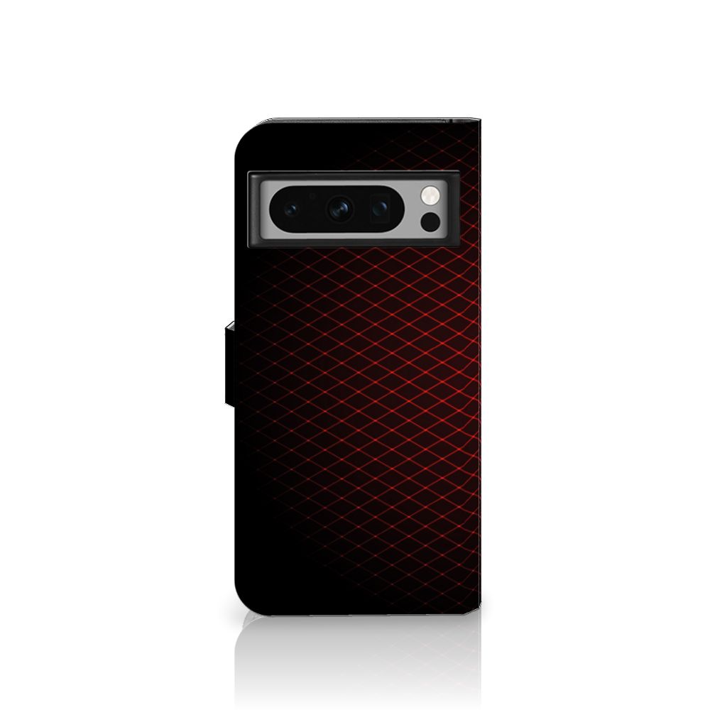 Google Pixel 8 Pro Telefoon Hoesje Geruit Rood met minimalistisch design en ruimte voor 3 pasjes.