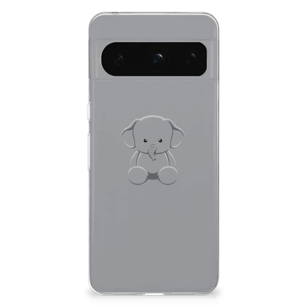 Google Pixel 8 Pro Telefoonhoesje met Naam Grijs Baby Olifant achterkant