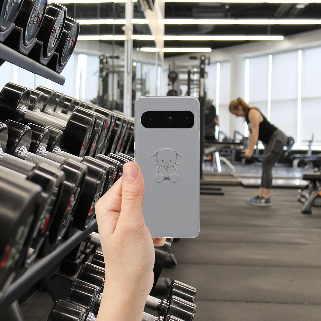 Google Pixel 8 Pro Telefoonhoesje met Naam Grijs Baby Olifant hand gewichttrainer gym