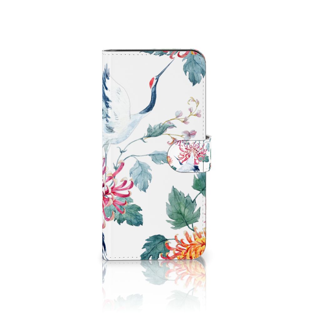Google Pixel 8 Pro Telefoonhoesje met Pasjes Bird Flowers boekhoesje design bloemen en ooievaar vooraanzicht
