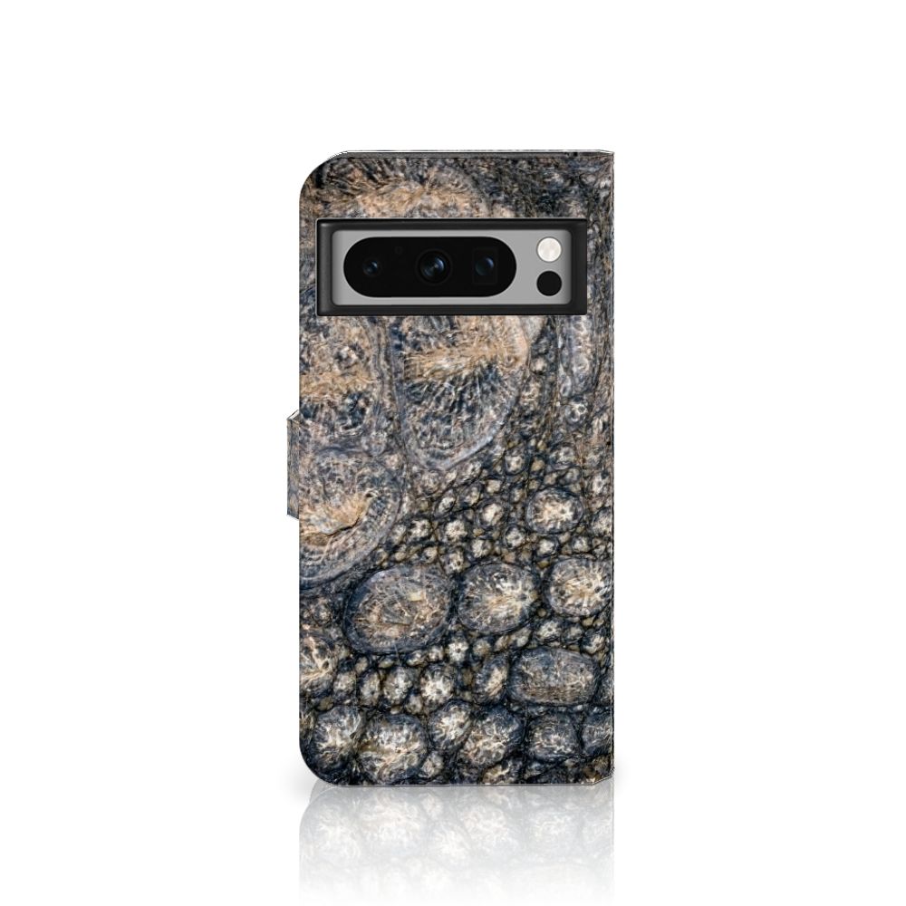 Google Pixel 8 Pro Telefoonhoesje met Pasjes Krokodillenprint krokodillenprint boekhoesje voorkant