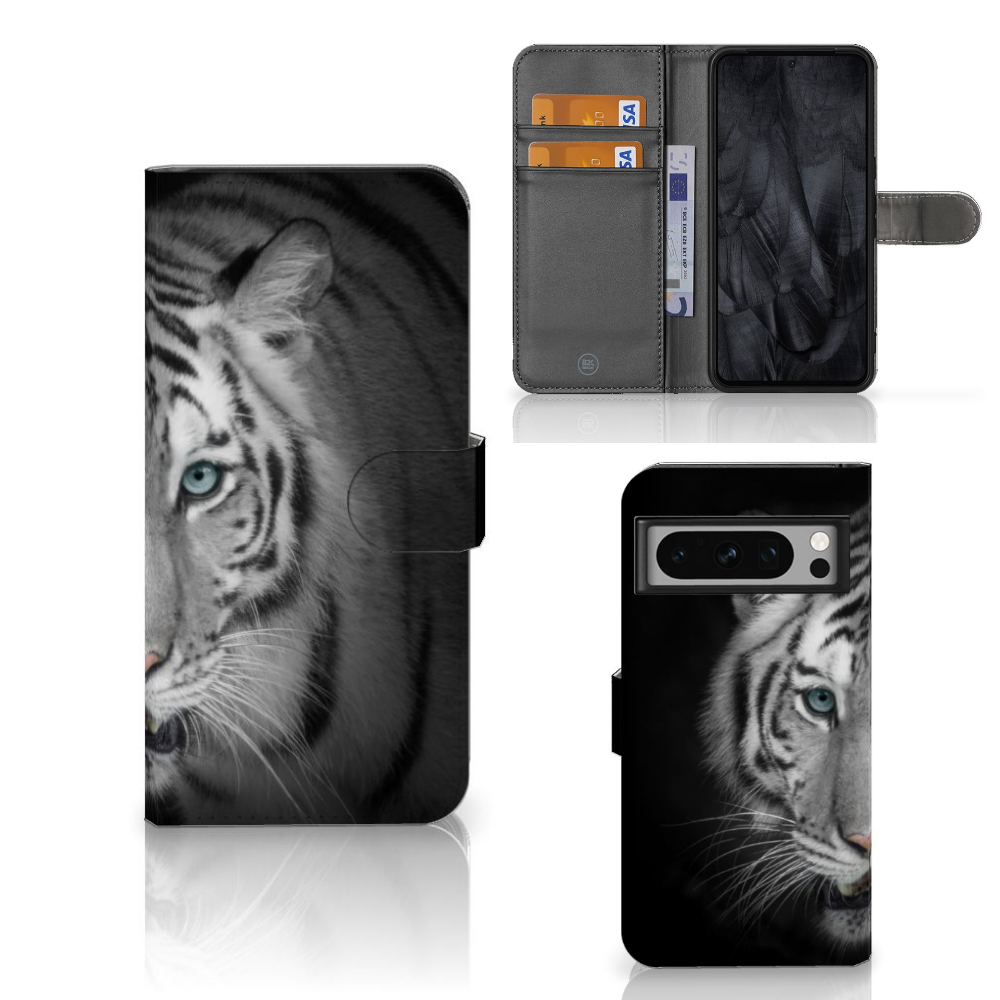 Google Pixel 8 Pro Telefoonhoesje met Pasjes Tijger telefoonhoesje tijger design front back side