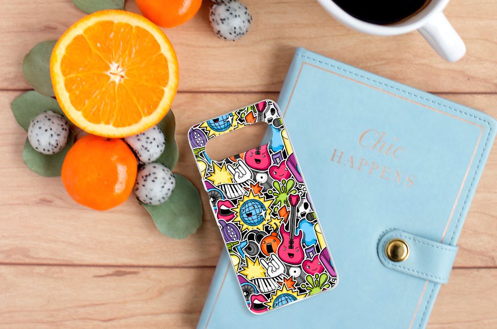 Google Pixel 8 Silicone Back Cover Punk Rock kleurrijk design bovenaanzicht