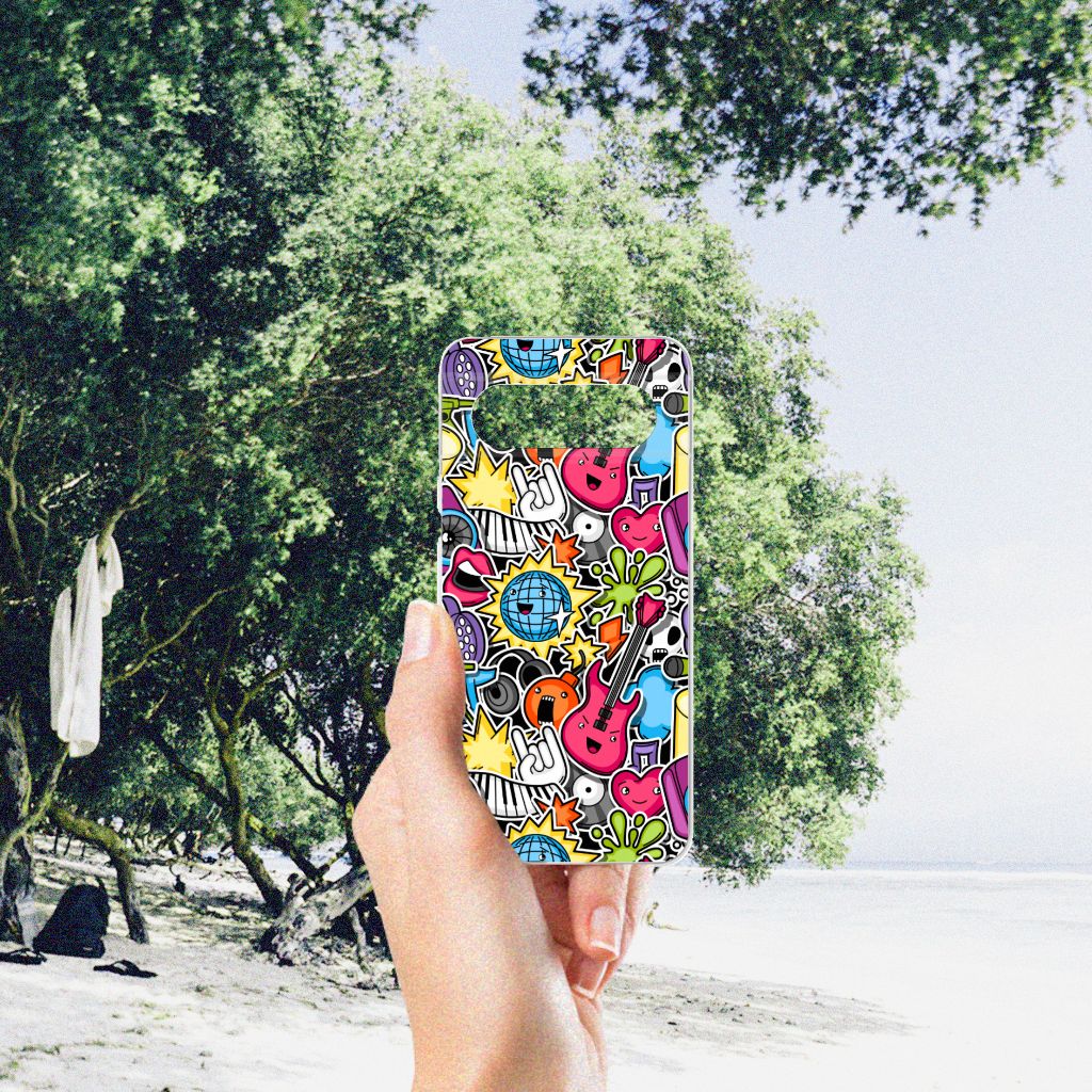 Google Pixel 8 Silicone Back Cover Punk Rock kleurrijk ontwerp hand strand