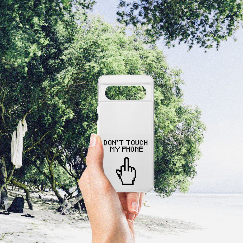 Google Pixel 8 Silicone-hoesje Finger Don't Touch My Phone design hand pink achtergrond
