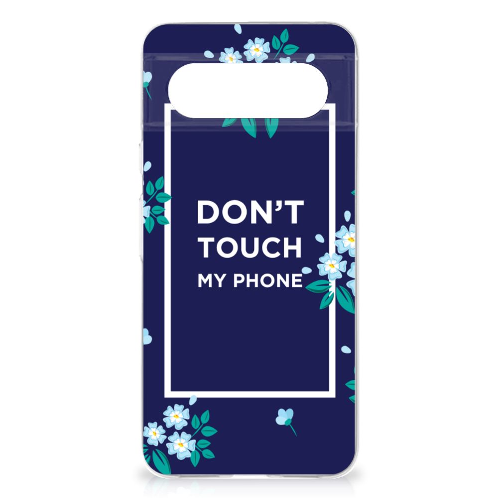 Google Pixel 8 Silicone-hoesje Flowers Blue DTMP bloemen afbeelding voorkant