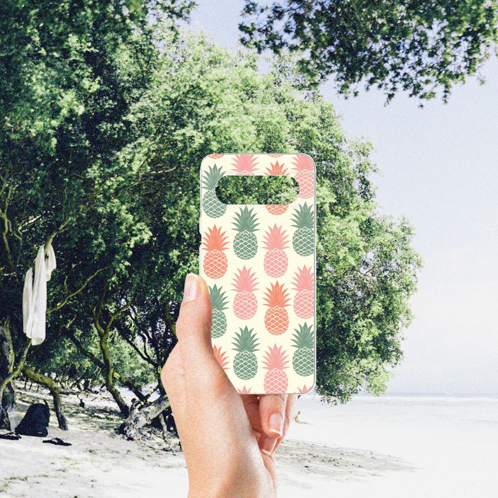 Google Pixel 8 Siliconen Case Ananas fruit patroon hand natuur