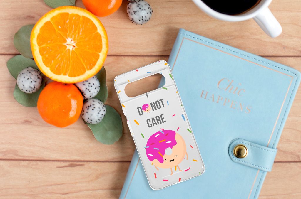 Google Pixel 8 Siliconen Case Donut Roze cartoon design bovenaanzicht