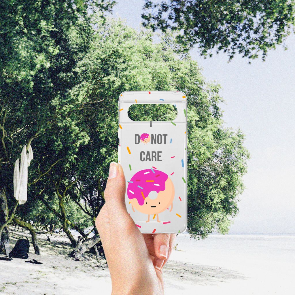 Google Pixel 8 Siliconen Case Donut Roze cartoon design hand beach