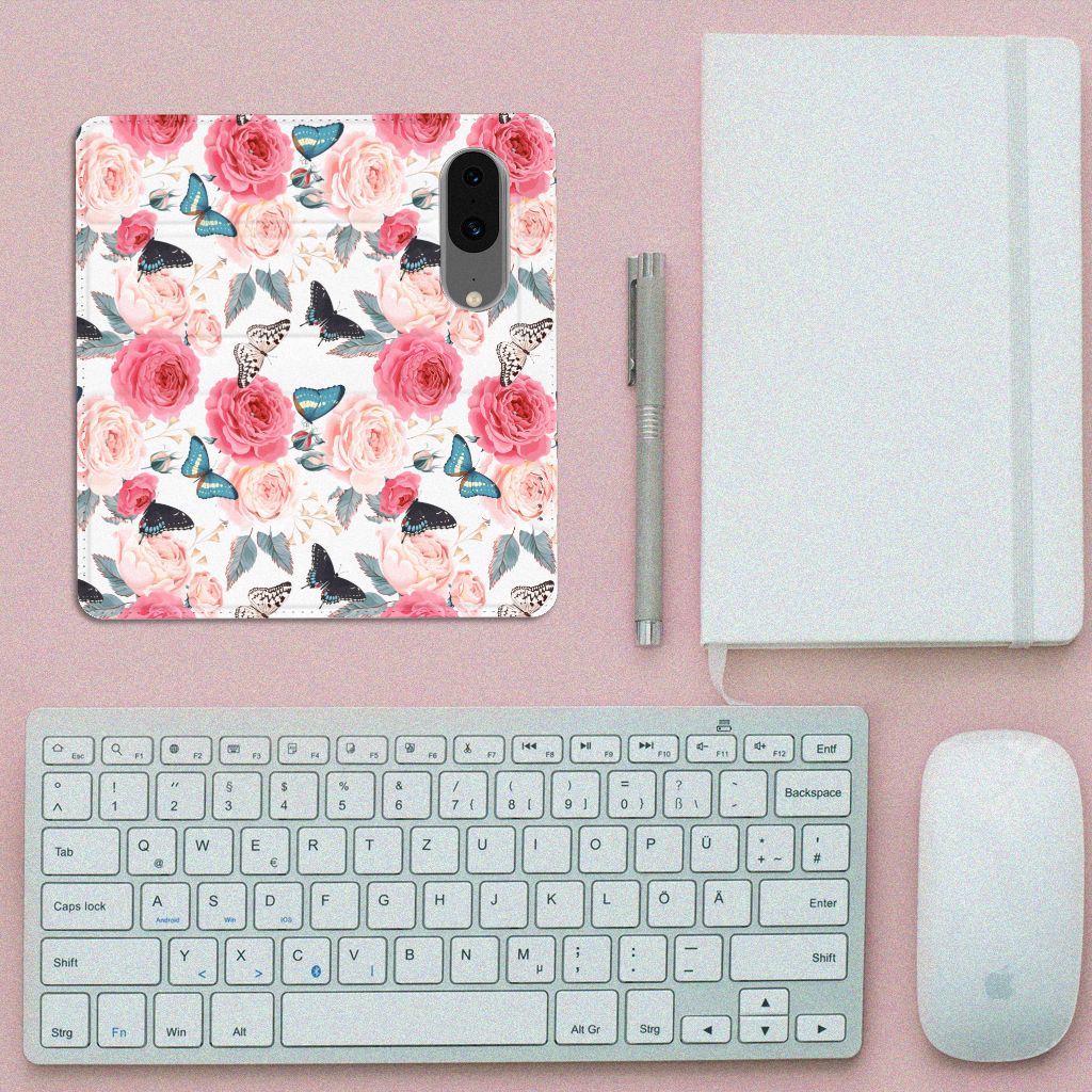 Google Pixel 8 Smart Cover Butterfly Roses top overzicht toetsenbord muis notitieboek