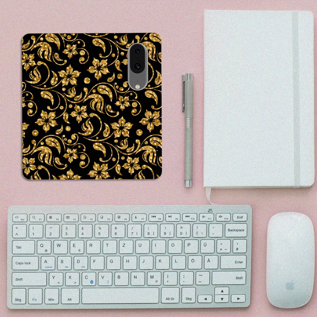 Google Pixel 8 Smart Cover Gouden Bloemen design voorkant