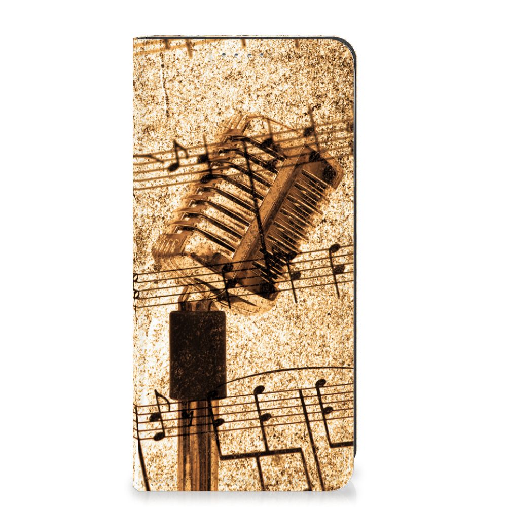 Google Pixel 8 Stand Case Bladmuziek bladmuziek microfoon design aanzicht