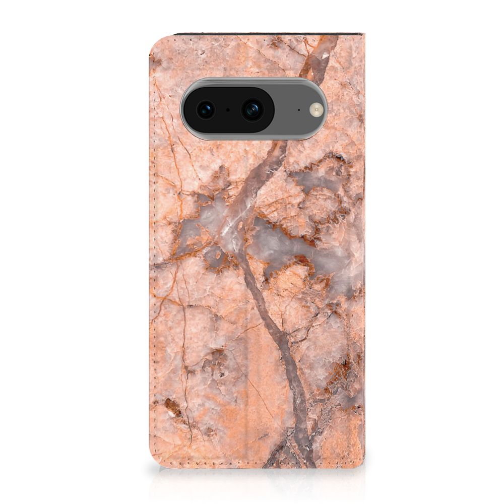 Google Pixel 8 Standcase Marmer Oranje design hoesje marmer aanzicht