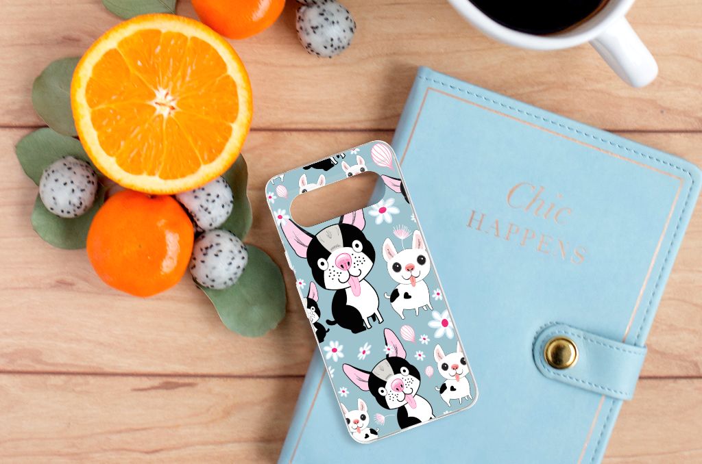 Google Pixel 8 TPU Hoesje Hondjes honden design bovenaanzicht