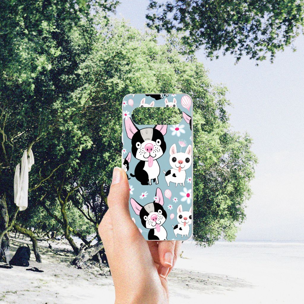 Google Pixel 8 TPU Hoesje Hondjes hondjes zwart wit design aanzicht