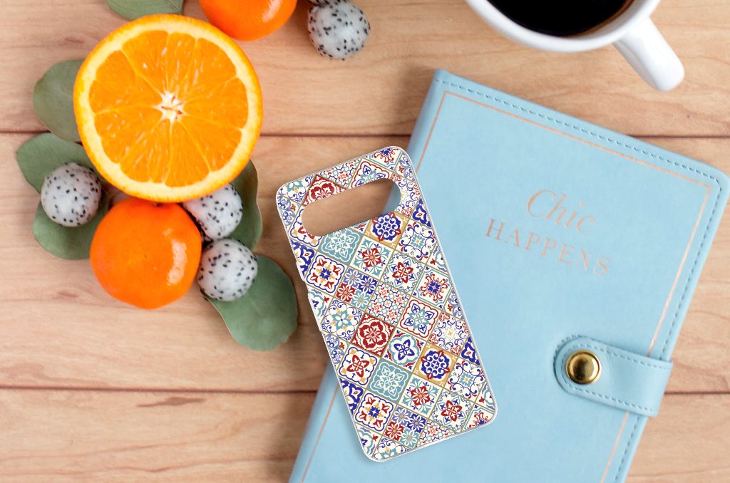 Google Pixel 8 TPU Siliconen Hoesje Tiles Color design bovenkant aanzicht