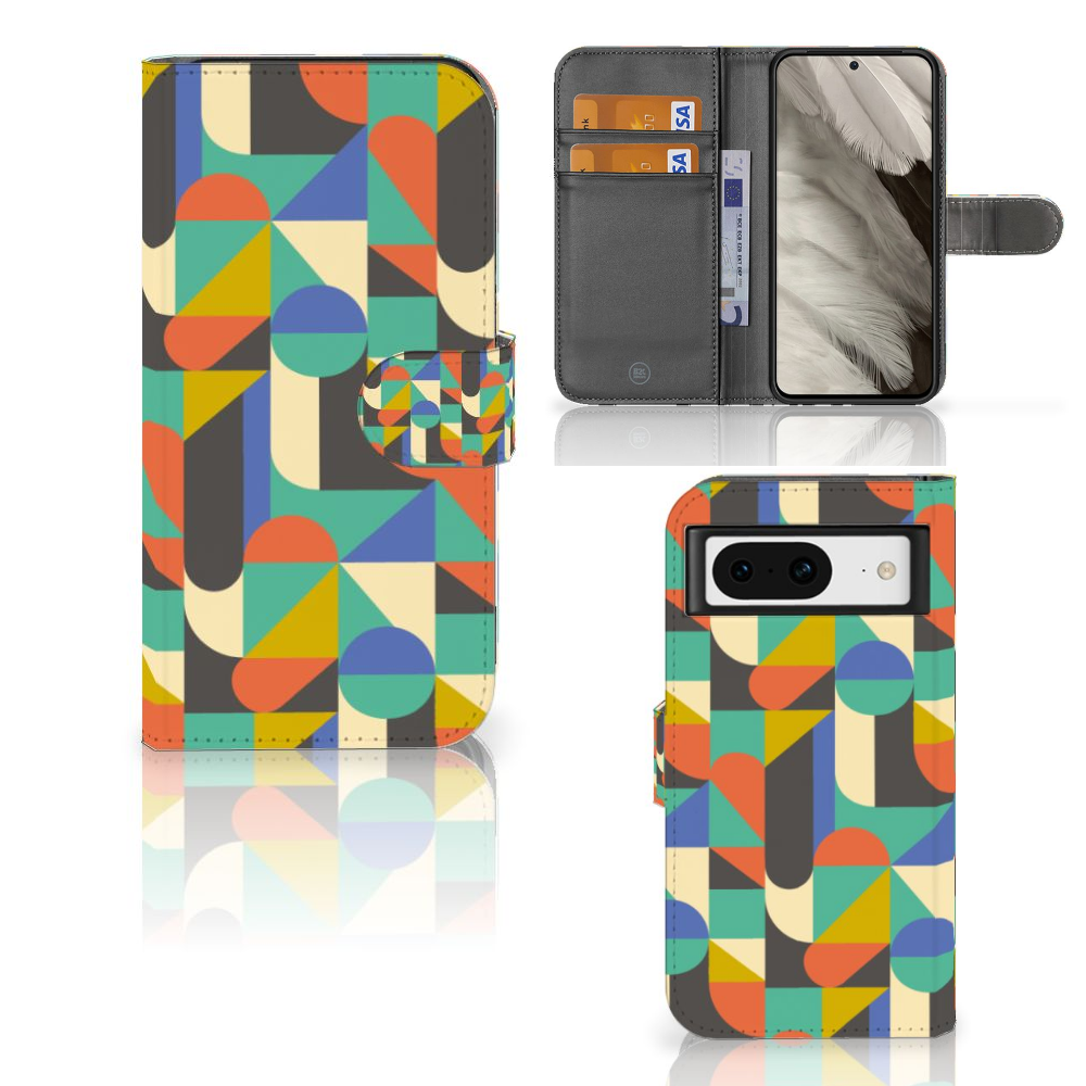 Google Pixel 8 Telefoon Hoesje Funky Retro telefoonhoesje retro design aanzicht