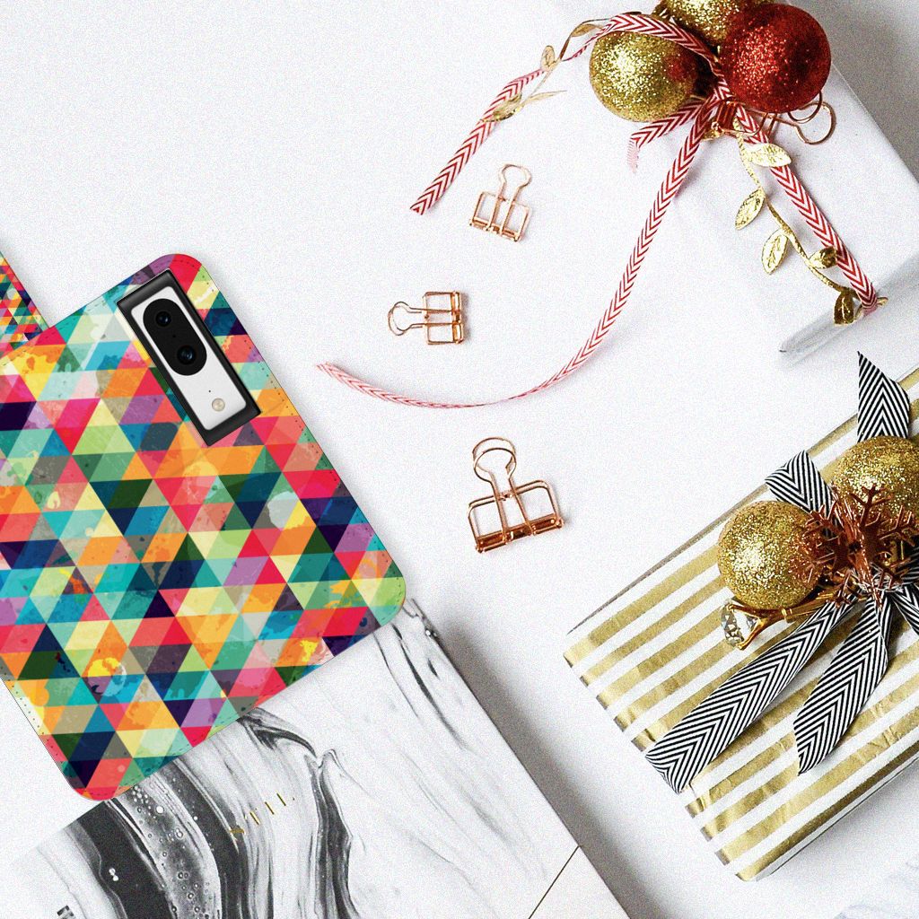 Google Pixel 8 Telefoon Hoesje Geruit met kleurrijk design en feestelijke decoratie, ideaal als cadeau 🎁