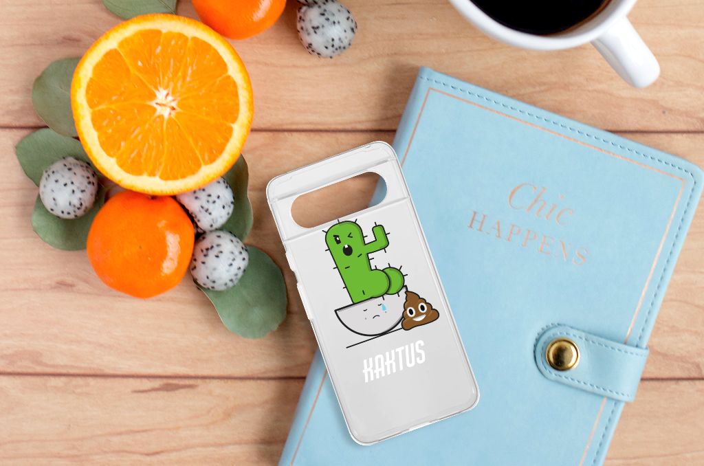 Google Pixel 8 Telefoonhoesje met Naam Cactus Poo design cactus poep aanzicht
