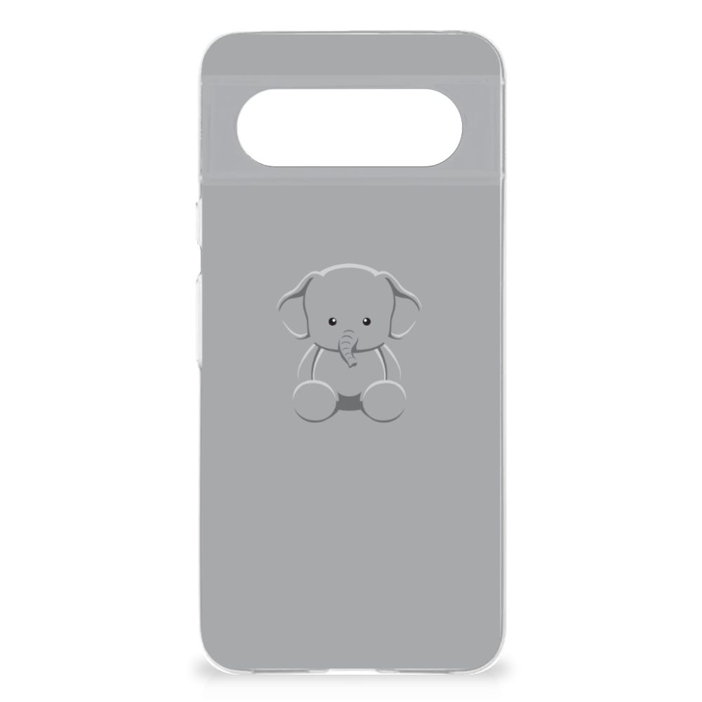 Google Pixel 8 Telefoonhoesje met Naam Grijs Baby Olifant telefoonhoesje baby olifant ontwerp vooraanzicht