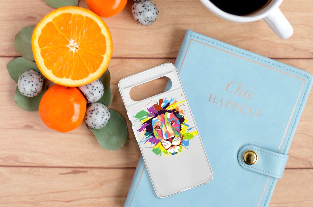 Google Pixel 8 Telefoonhoesje met Naam Lion Color telefoonhoesje design lion kleur bovenaanzicht