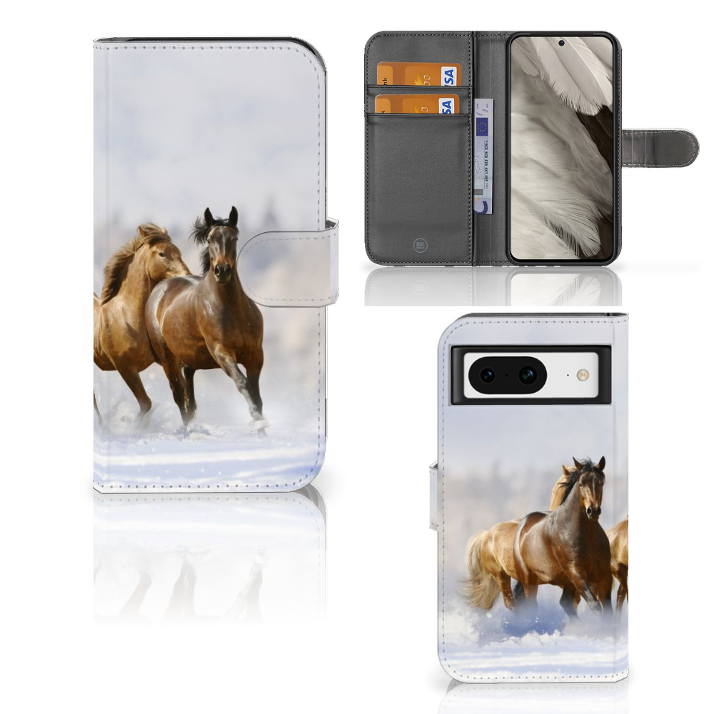 Google Pixel 8 Telefoonhoesje met Pasjes Paarden, perfect cadeau voor paardenliefhebbers, stijlvol en duurzaam.