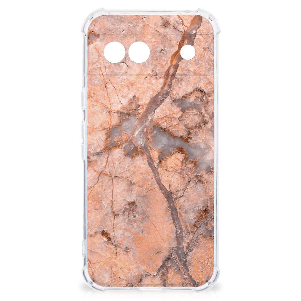 Google Pixel 8A Anti-Shock Hoesje Marmer Oranje achterzijde
