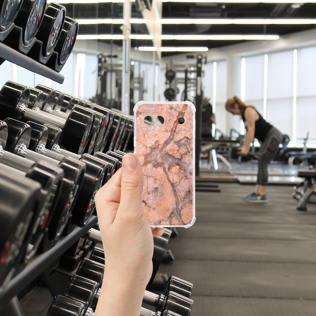 Google Pixel 8A Anti-Shock Hoesje Marmer Oranje hand houder gym apparatuur