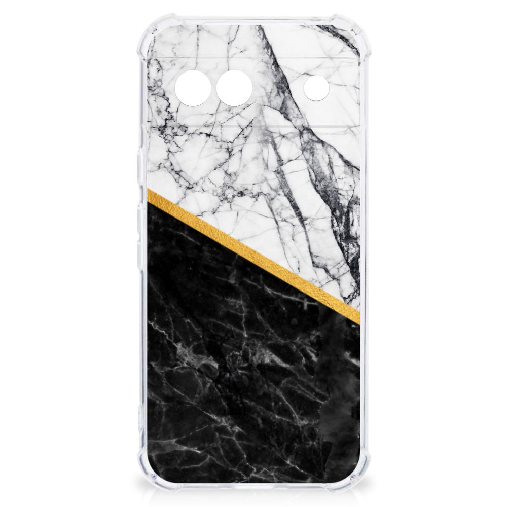 Google Pixel 8A Anti-Shock Hoesje Marmer Wit Zwart achterkant marmer design