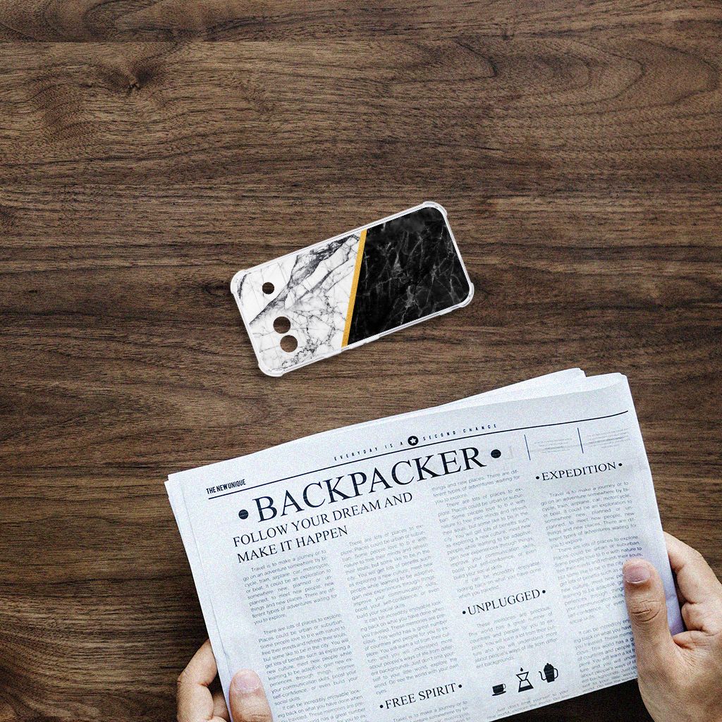 Google Pixel 8A Anti-Shock Hoesje Marmer Wit Zwart bovenaanzicht telefoonhoesje