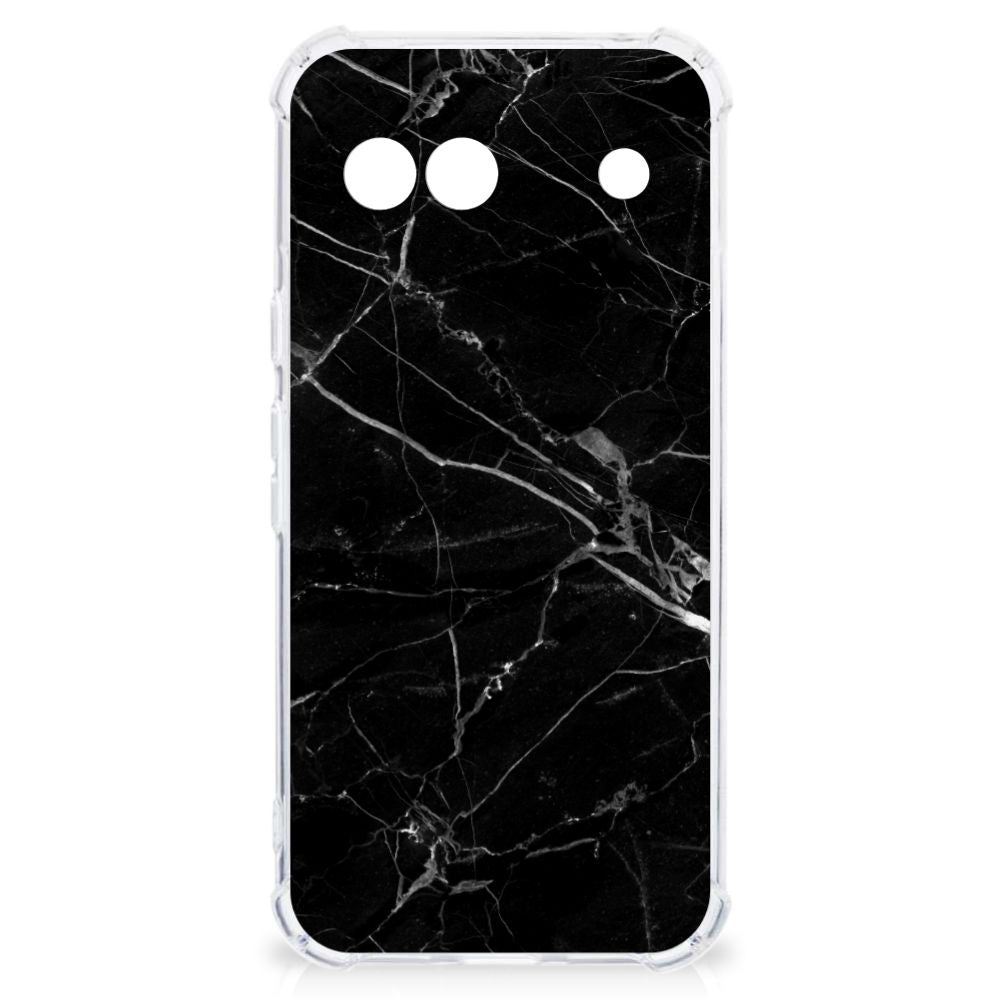 Google Pixel 8A Anti-Shock Hoesje Marmer Zwart achterkant
