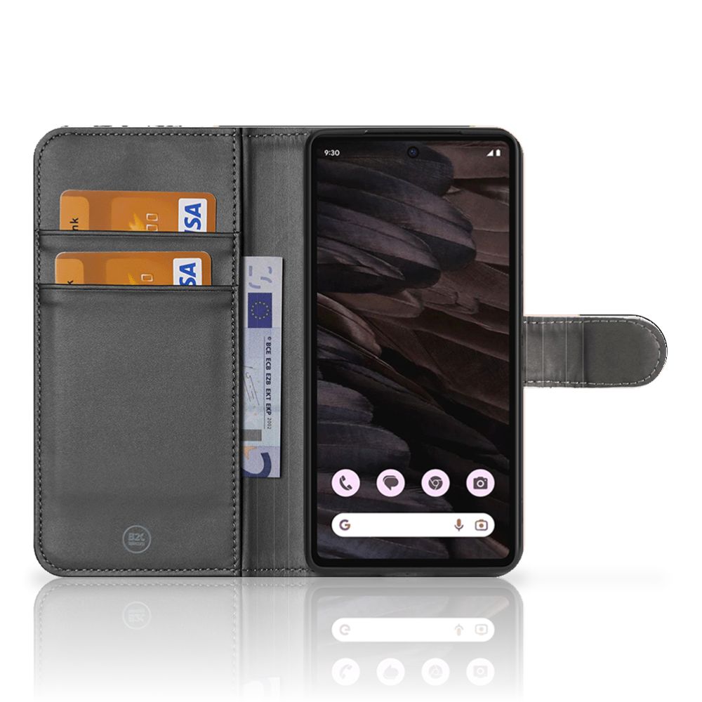 Google Pixel 8A Book Case Zwart Roze Vormen bookcase geometrisch ontwerp aanzicht