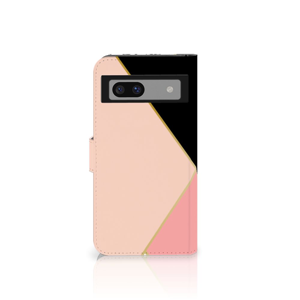 Google Pixel 8A Book Case Zwart Roze Vormen bookcase geometrisch ontwerp aanzicht