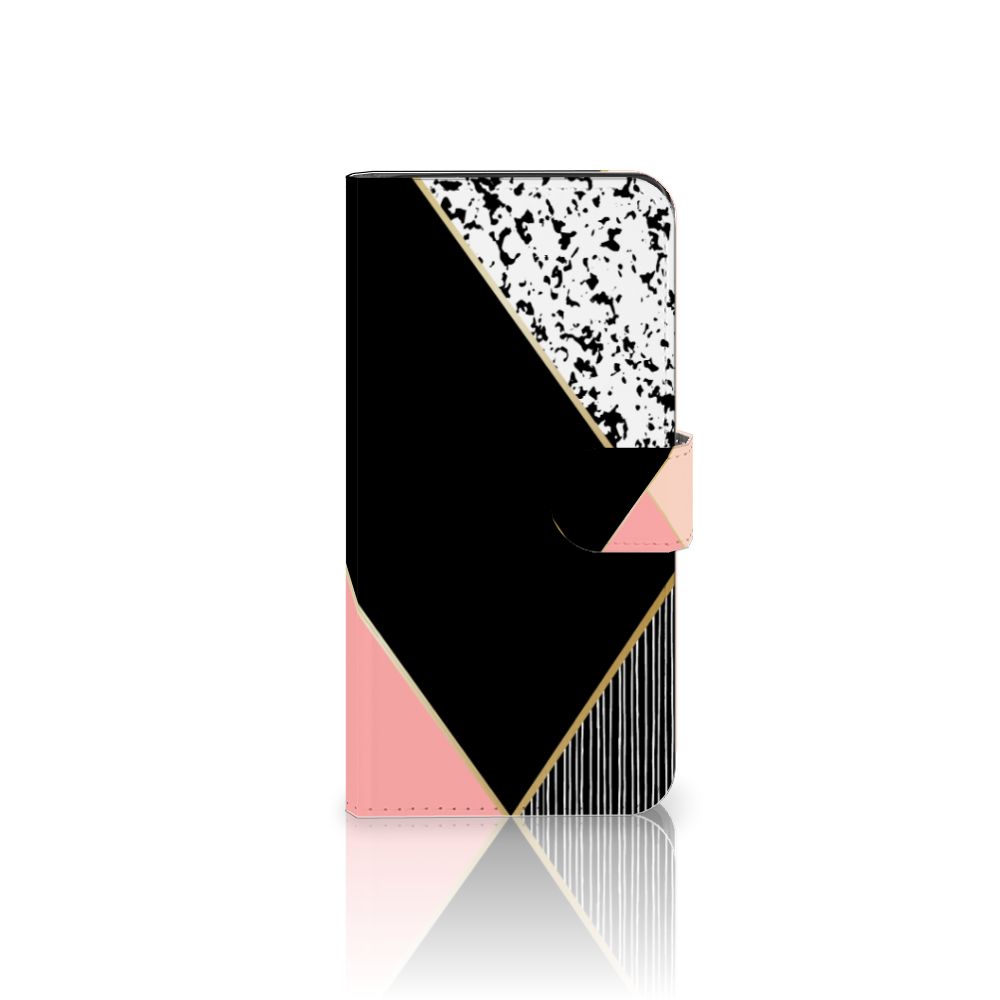 Google Pixel 8A Book Case Zwart Roze Vormen geometrisch design voorkant