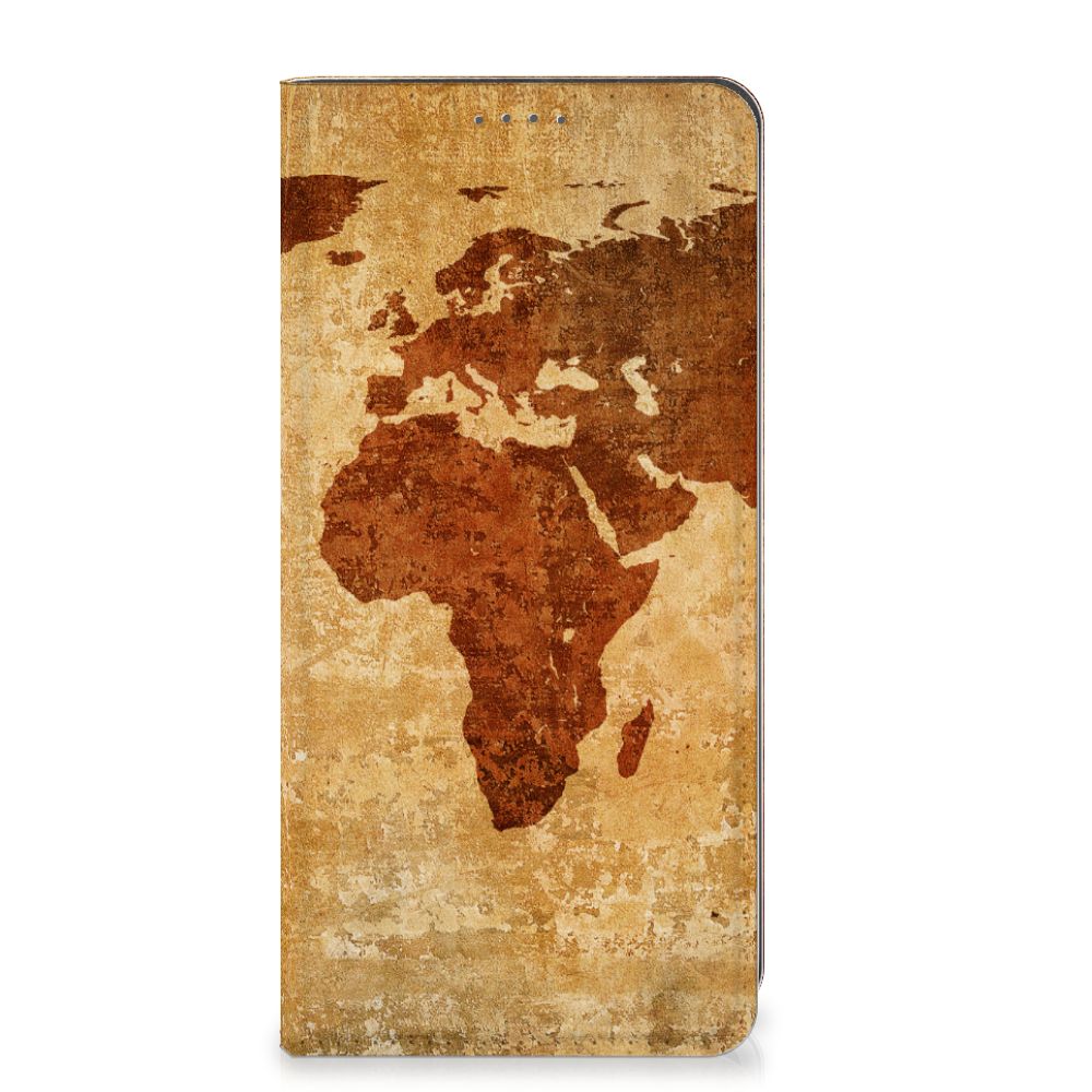 Google Pixel 8A Book Cover Wereldkaart boekhoes wereldkaart bruin
