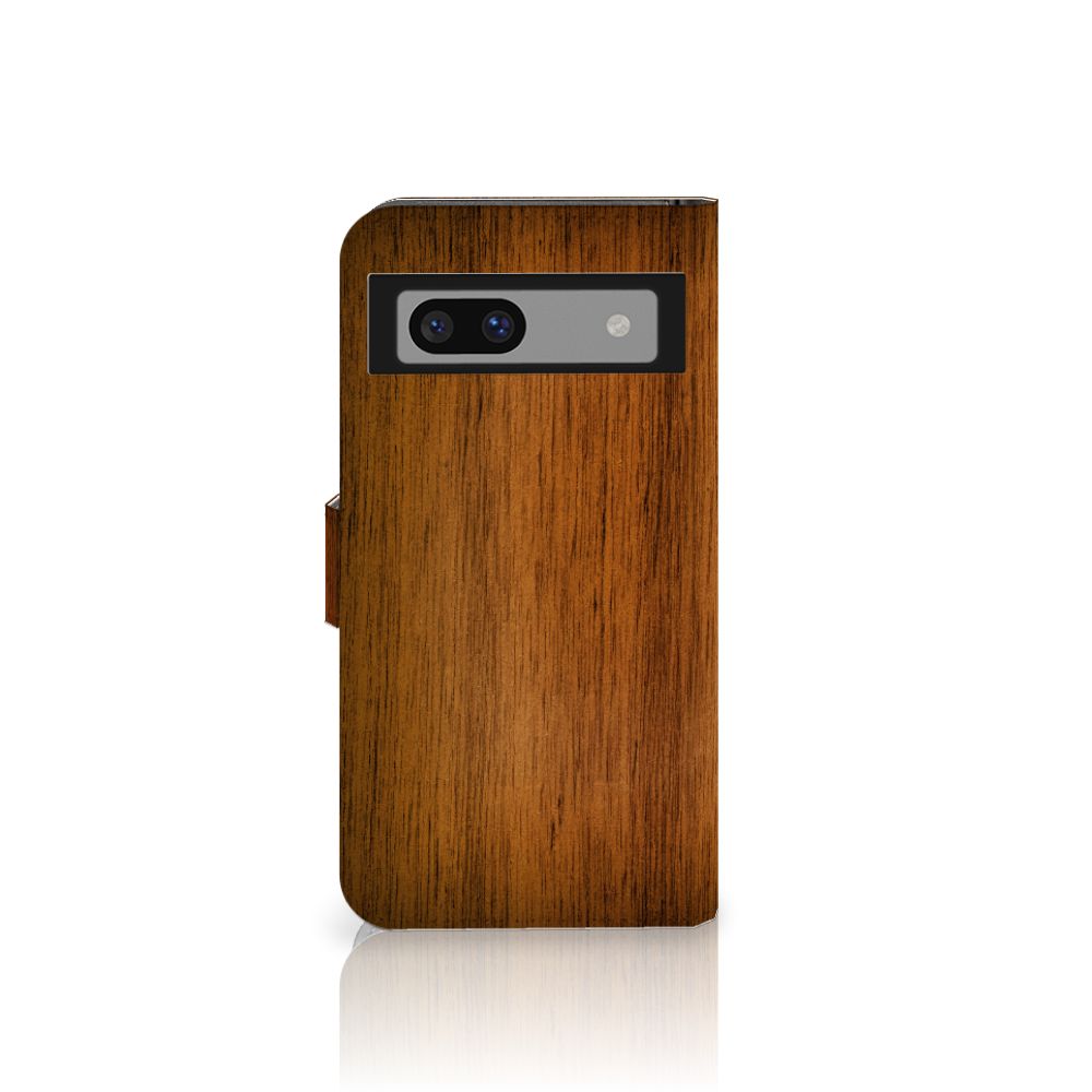 Google Pixel 8A Book Style Case Donker Hout boek stijl hoesje houtprint zijaanzicht