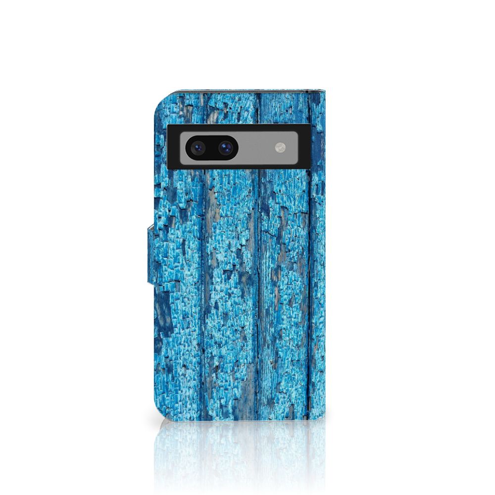 Google Pixel 8A Book Style Case Wood Blue blauw hout print voorkant