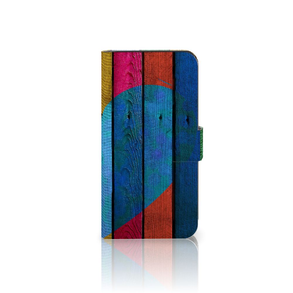Google Pixel 8A Book Style Case Wood Heart boekhoesje hartje kleurrijk