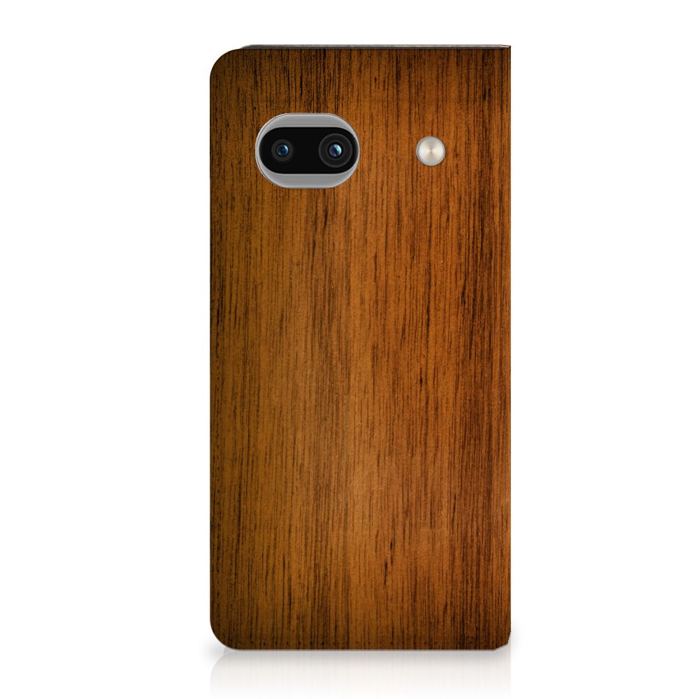 Google Pixel 8A Book Wallet Case Donker Hout design donker hout achterzijde