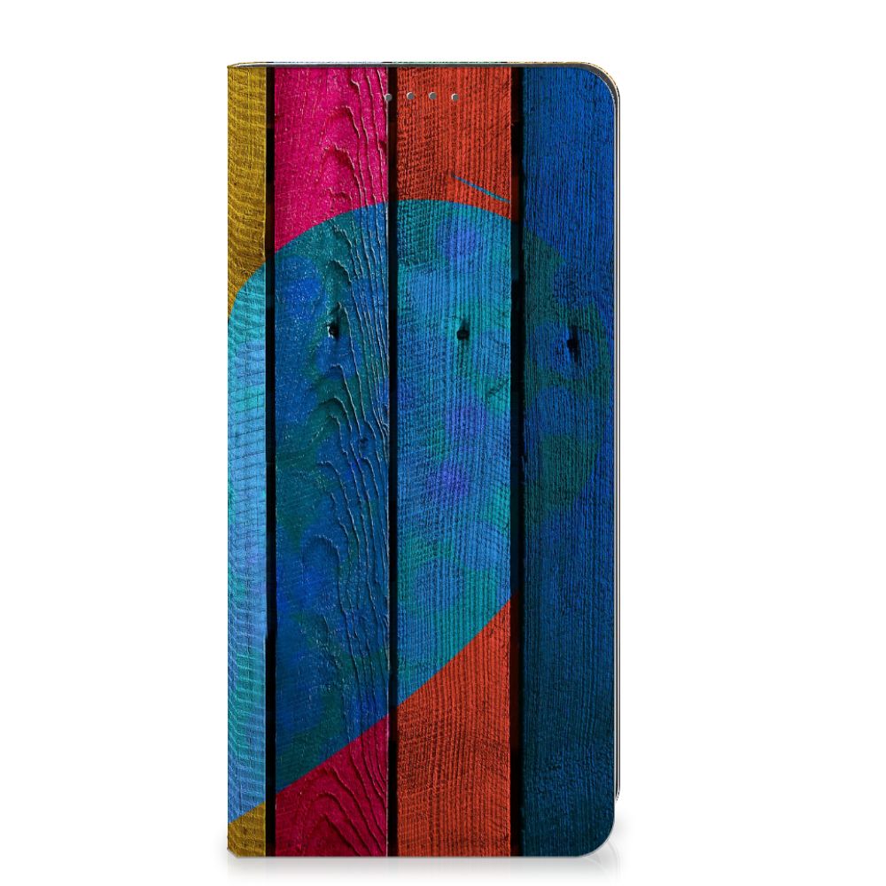 Google Pixel 8A Book Wallet Case Wood Heart design kleurige print aanzicht