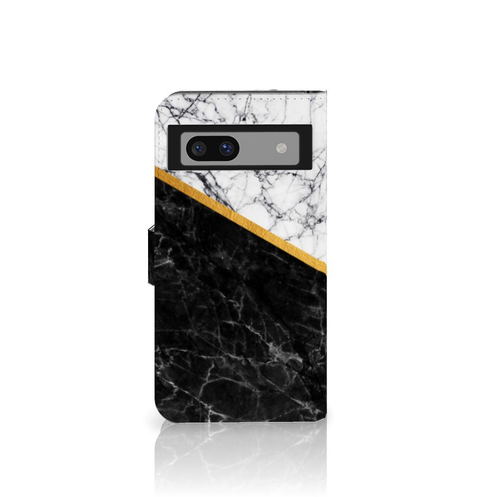 Google Pixel 8A Bookcase Marmer Wit Zwart designboekcase voorkant