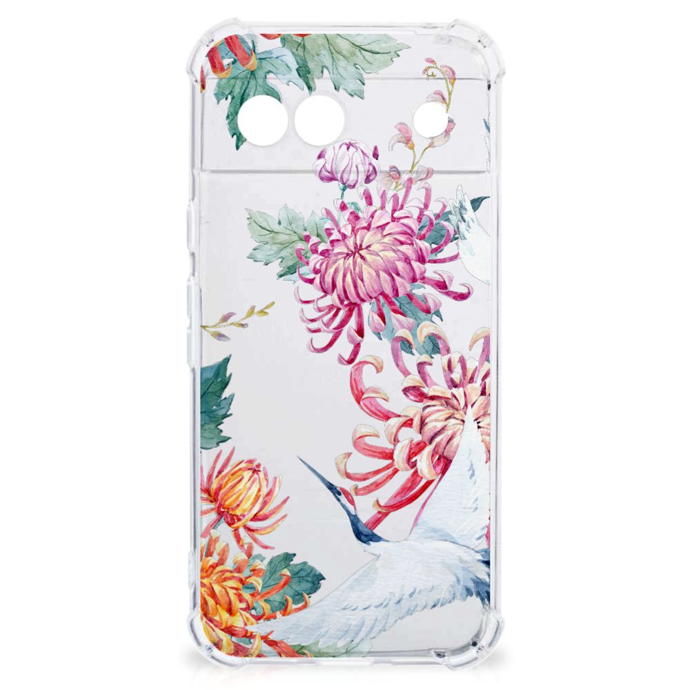 Google Pixel 8A Case Anti-shock Bird Flowers achterkant