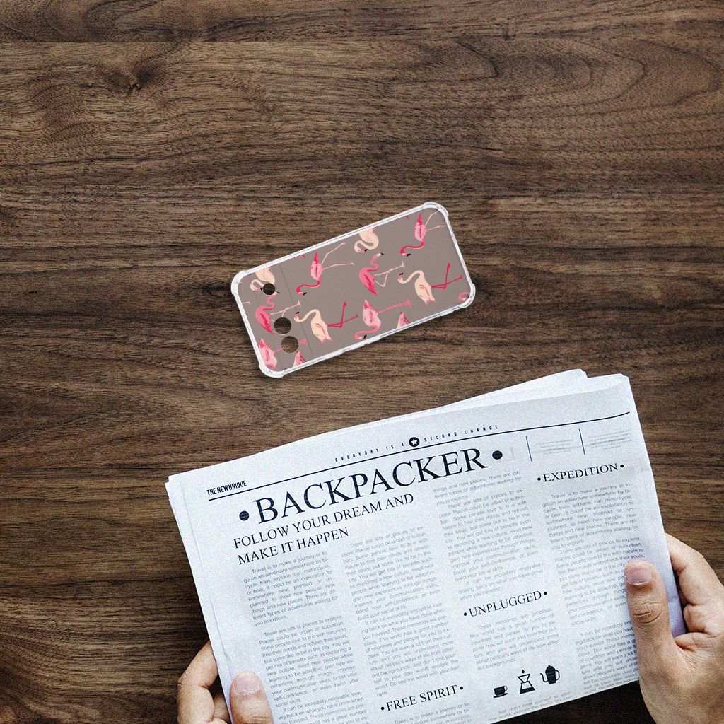 Google Pixel 8A Case Anti-shock Flamingo hoesje met flamingo design bovenaanzicht